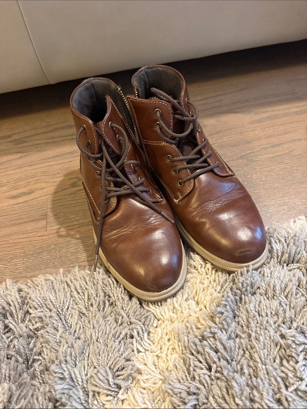 Florsheim Brown Leather Kids Lace-Up Ankle Boots